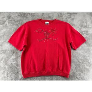 VTG 90s Hanes Her Way Cactus Rhinestone Graphic Red Sweatshirt Women’s M